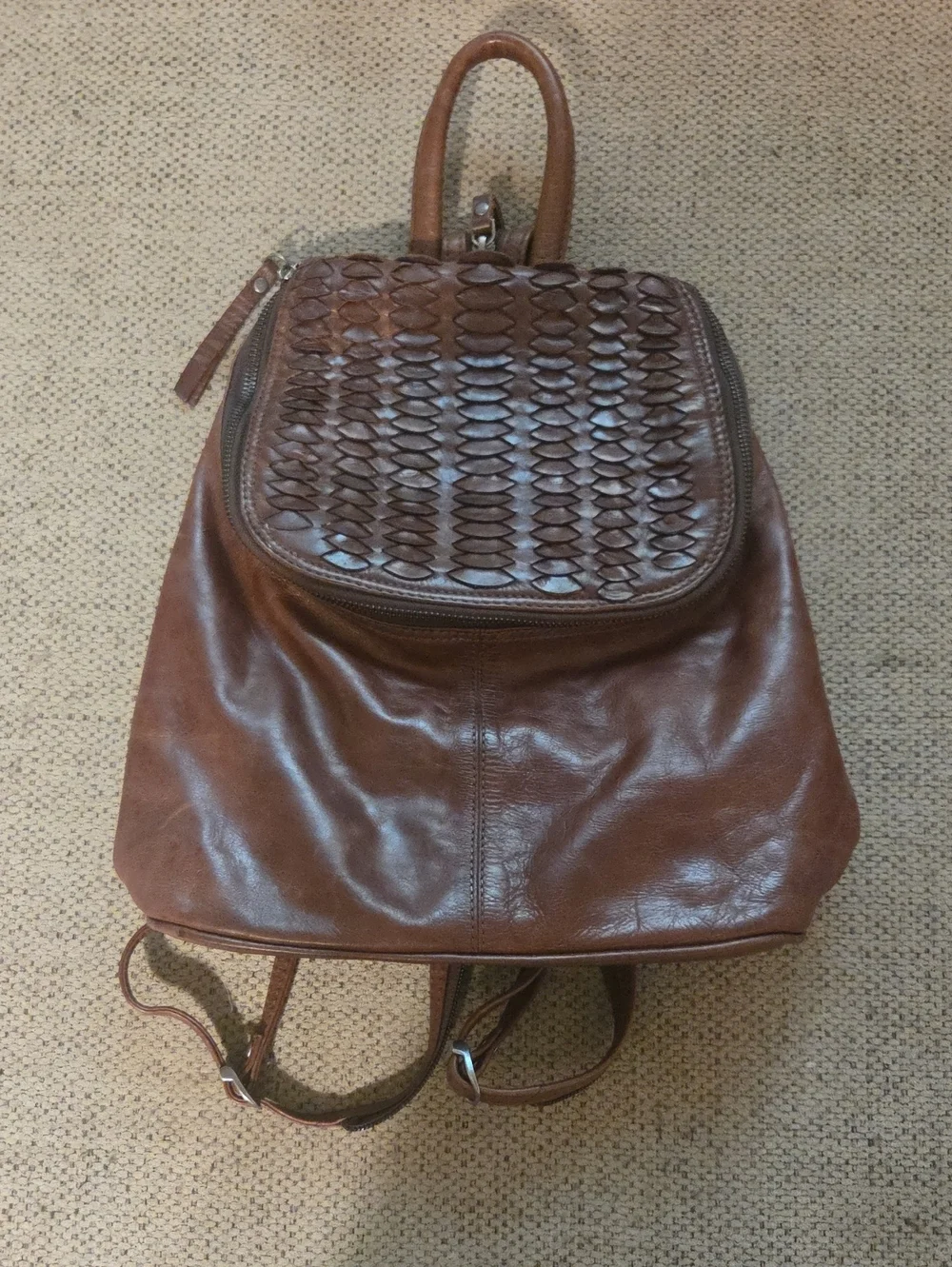 Brown Woven Leather Backpack